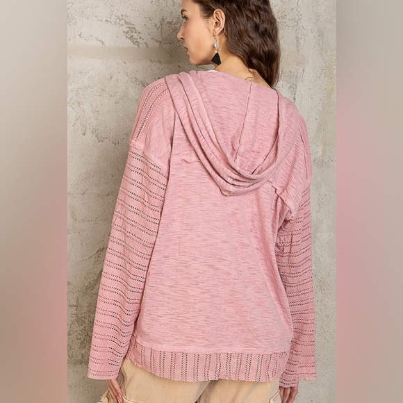 POL Mauve Pink Lightweight Knit Hoodie | Relaxed Fit - Picture 2 of 4